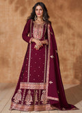 Deep Maroon Multi Embroidery Sharara Suit