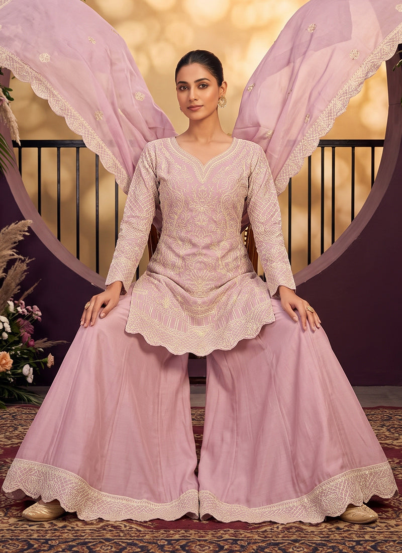 Dusty Pink Gota Patti Embroidered Palazzo Suit