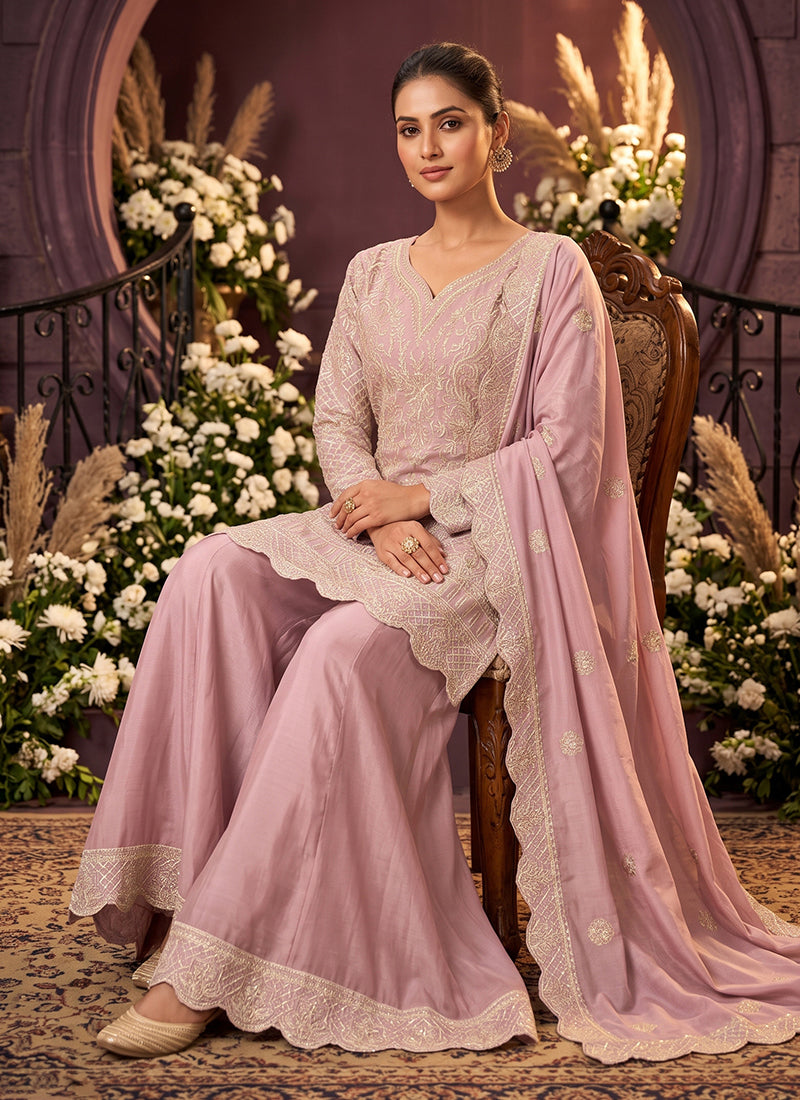 Dusty Pink Gota Patti Embroidered Palazzo Suit