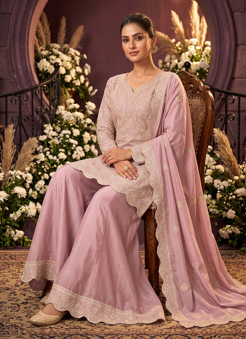 Dusty Pink Gota Patti Embroidered Palazzo Suit
