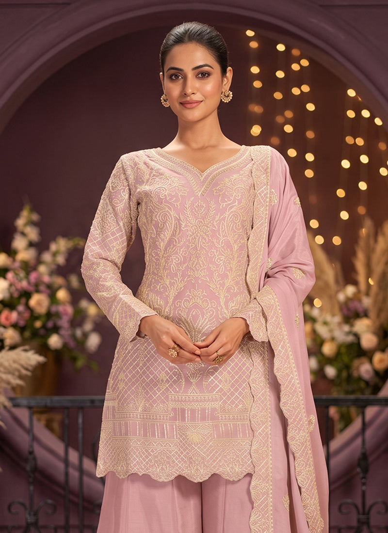 Dusty Pink Gota Patti Embroidered Palazzo Suit