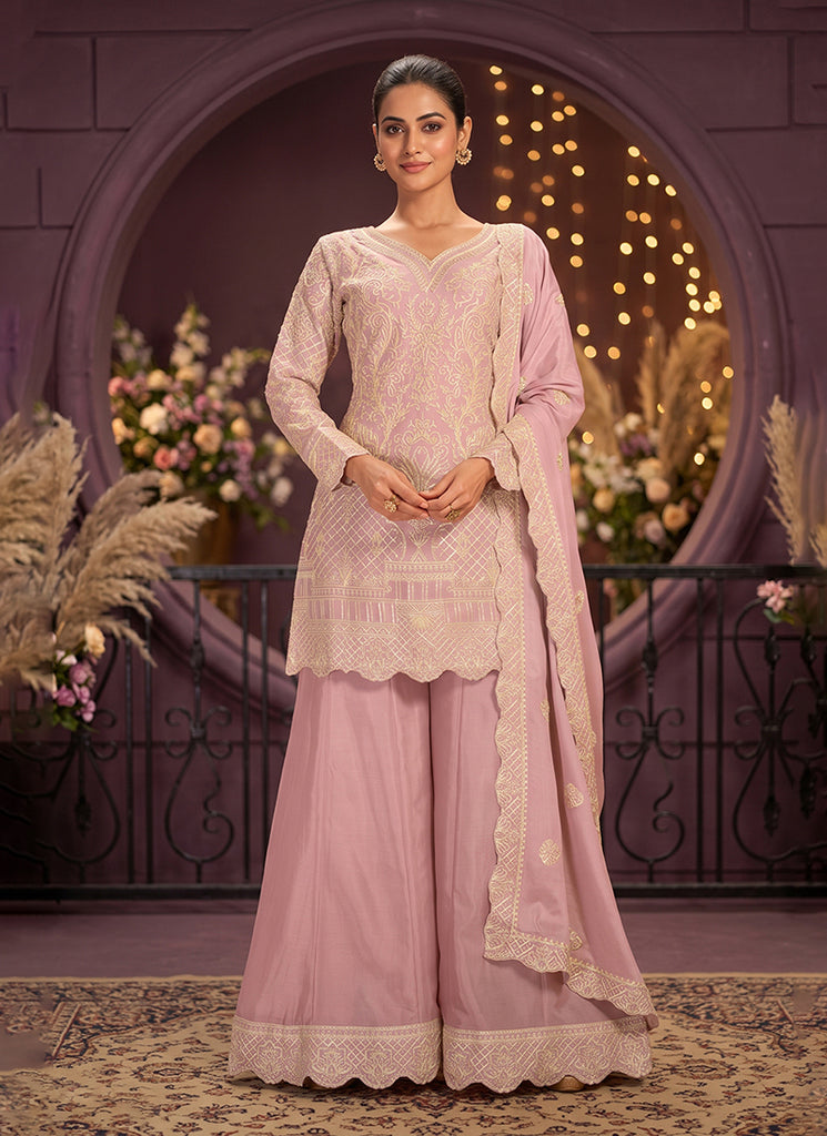 Dusty Pink Gota Patti Embroidered Palazzo Suit