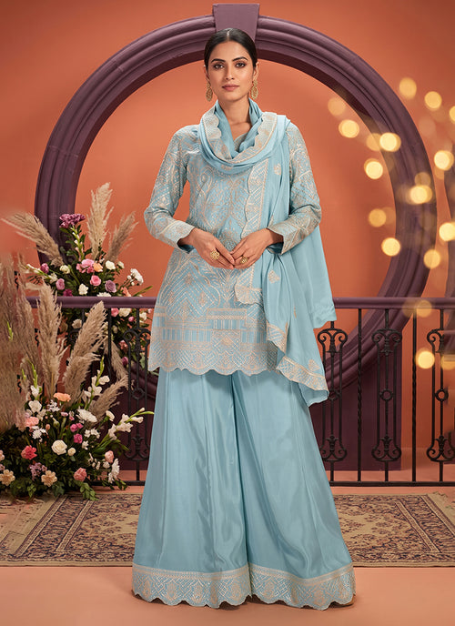 Sky Blue Gota Patti Embroidered Palazzo Suit