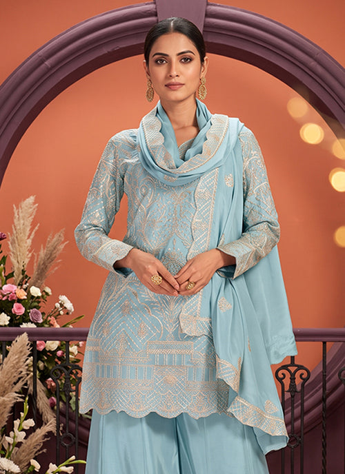 Sky Blue Gota Patti Embroidered Palazzo Suit