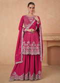 Rani Pink Sequence Embroidery Peplum Style Gharara Suit