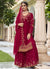 Cherry Red Handwork Embroidery Sharara Palazzo Suit