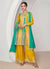 Turquoise And Yellow Traditional Embroidery Anarkali Palazzo Suit