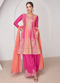 Pink And Peach Traditional Embroidery Anarkali Palazzo Suit