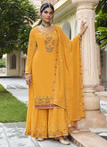 Yellow Handwork Embroidery Sharara Palazzo Suit