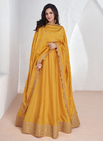 Yellow Sequence Embroidery Anarkali Gown With Dupatta