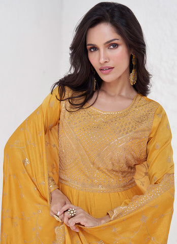 Yellow Sequence Embroidery Anarkali Gown With Dupatta