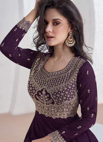 Purple Sequence Embroidery Anarkali Gown With Dupatta