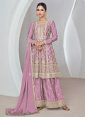 Purple Embroidery Anarkali Palazzo Suit