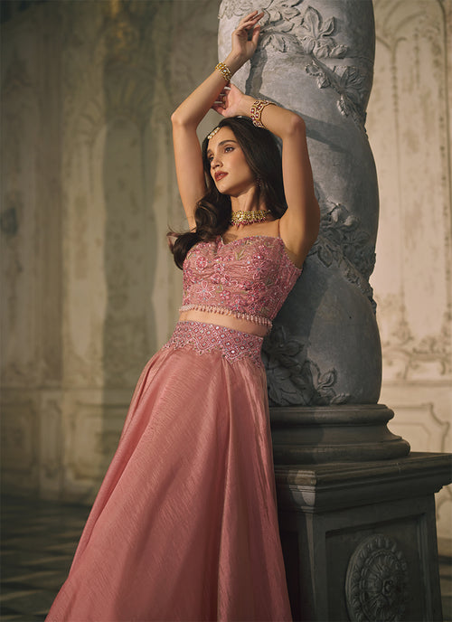 Shop Rose Peach Jacket Lehenga Set Online