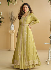 Shop Lime Green Jacket Style Anarkali Dress
