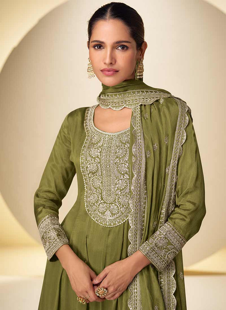 Buy Olive Green Gharara Suit In USA