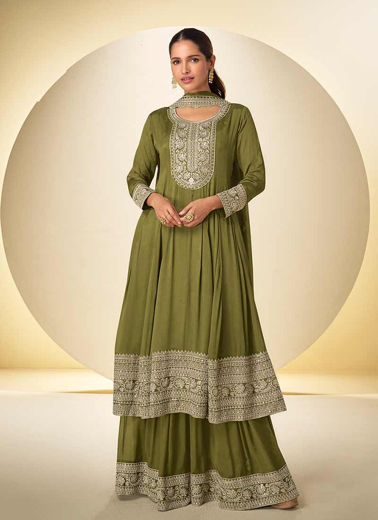 Ready To Wear Indian Dresses In USA - Buy Green Anarkali Gharara Suit Ready To Wear Indian Dresses In USA - Buy Green Anarkali Gharara Suit