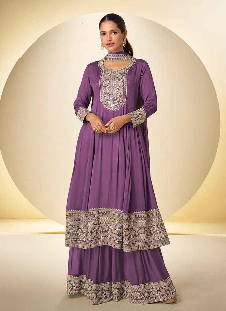 Purple Anarkali Gharara Suit