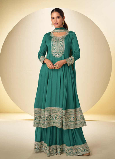 Dark Green Anarkali Gharara Suit