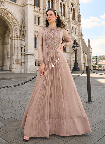 Rose Pink Hand Embroidery Designer Anarkali Gown