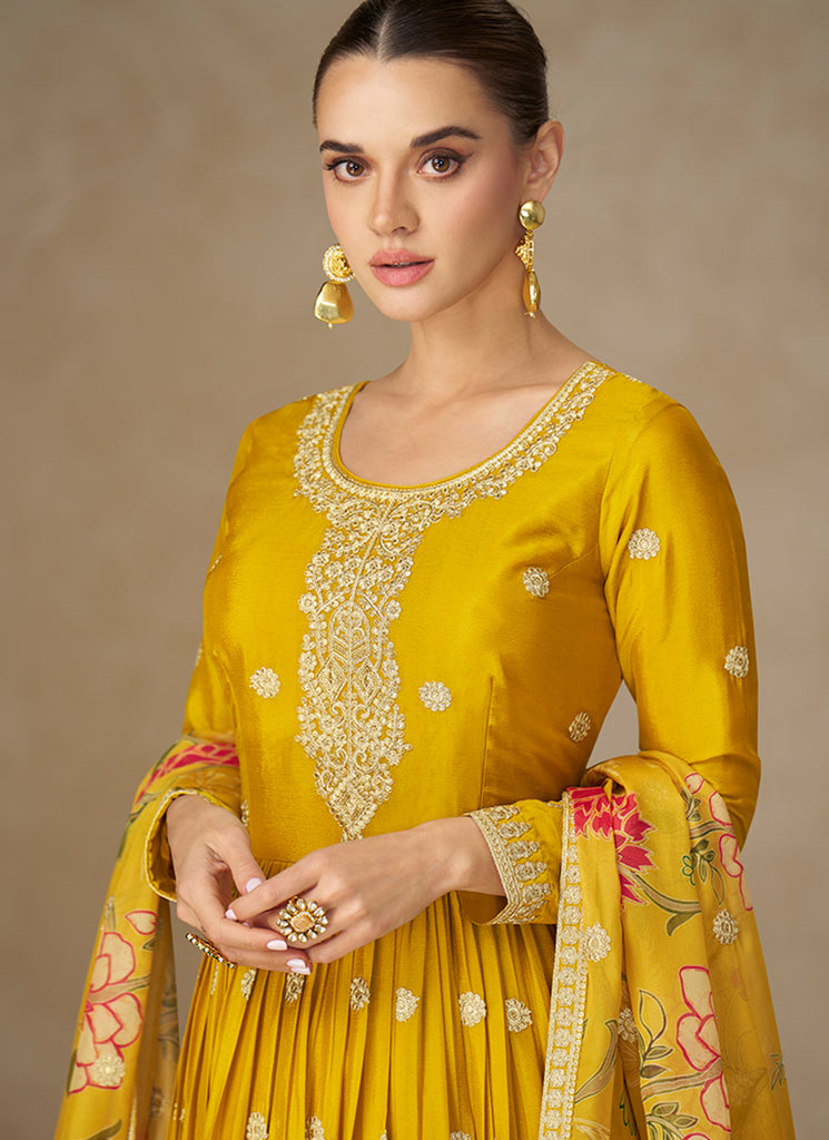 Yellow Embroidered Bollywood Style Anarkali Suit m