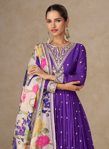 Purple Embroidered Bollywood Style Anarkali Suit