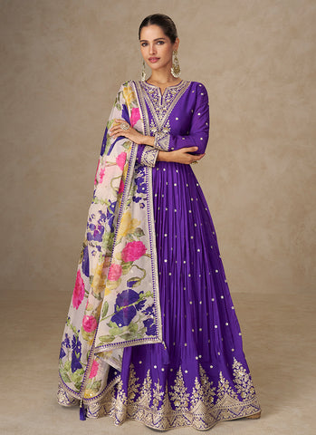 Purple Embroidered Bollywood Style Anarkali Suit