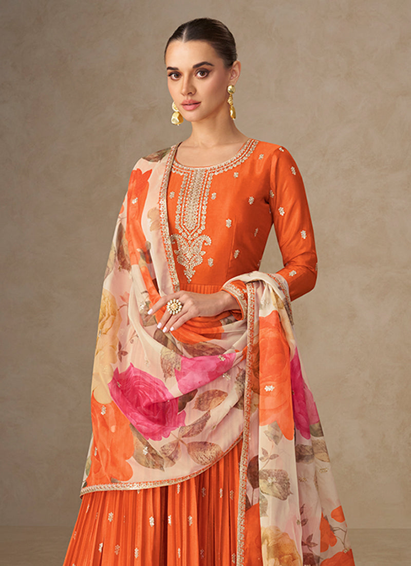 Buy Orange Bollywood Anarkali Suit In Canada