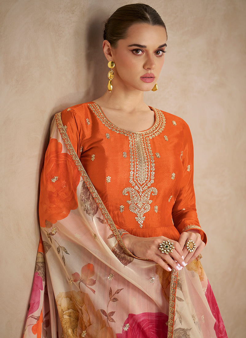 Buy Orange Anarkali Suit For Women Online
