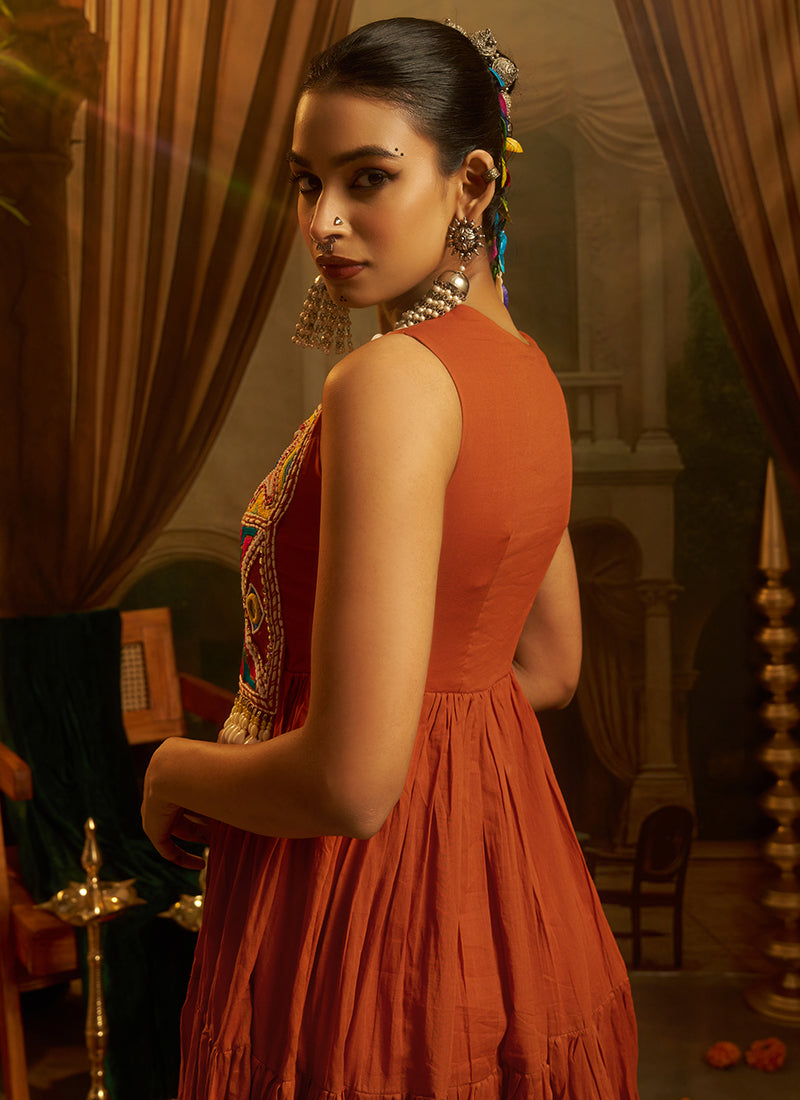 Buy Rust Orange Cotton Gown In Canada