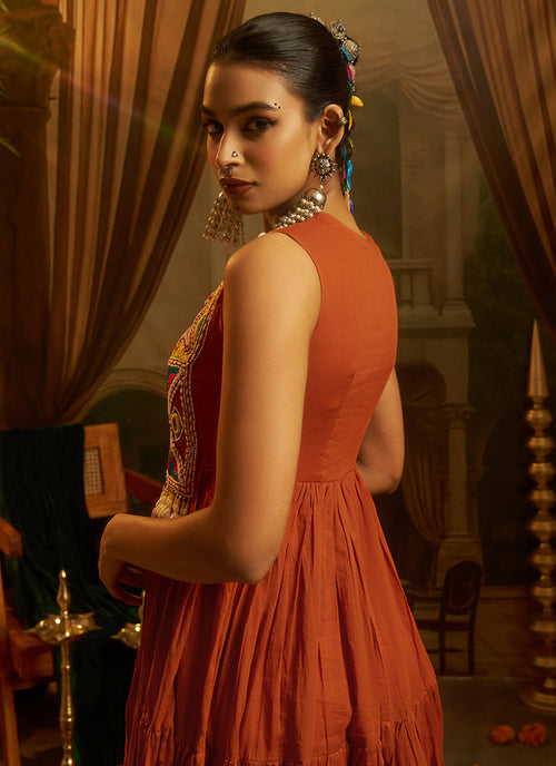 Buy Rust Orange Cotton Gown In Canada
