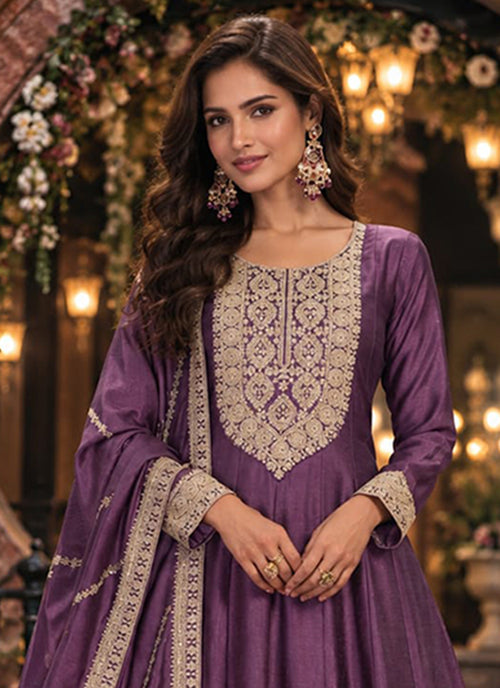 Buy Purple Silk Anarkali Gown In Canada