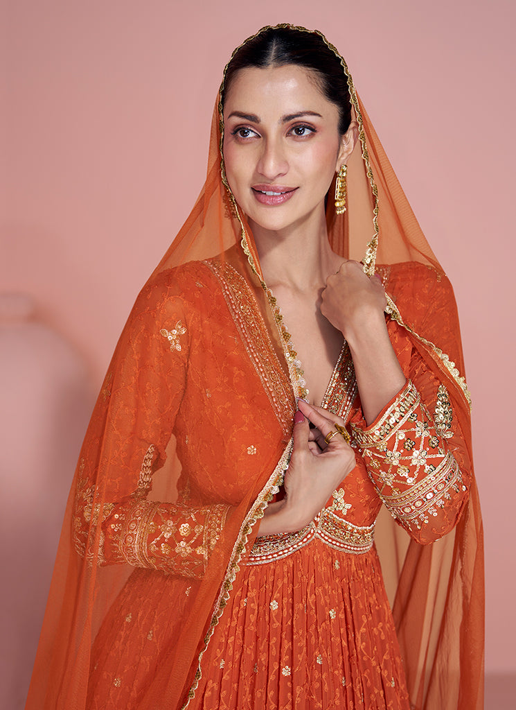 Shop Orange Anarkali Gown Online