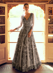 Silver Black Silk Anarkali Gown