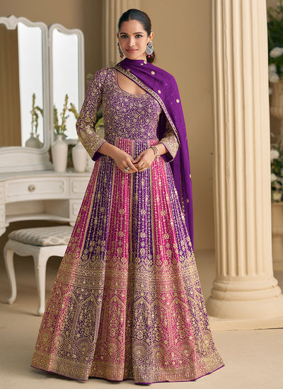 Purple And Pink Traditional Anarkali Gown