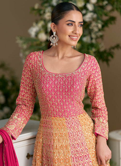 Buy Pink and Orange Traditional Anarkali Gowns In UK