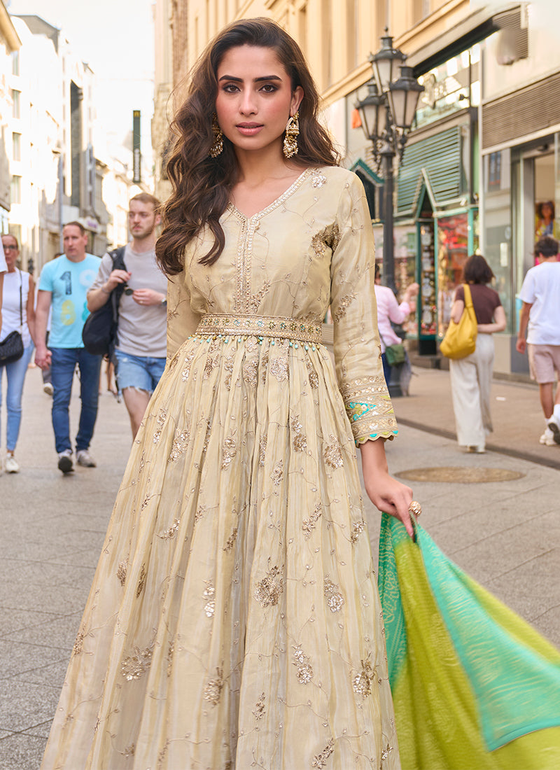 Shop Cream Beige Anarkali Gown Online
