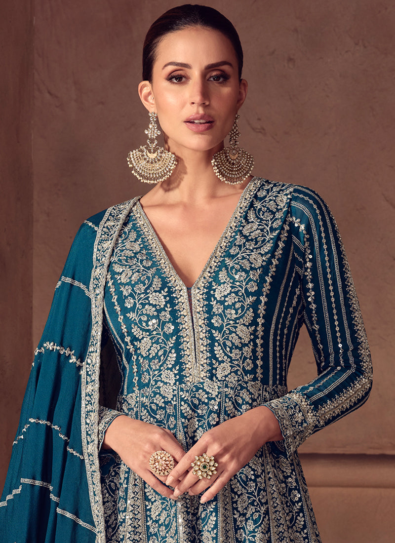 Buy Turquoise Wedding Anarkali Gown In USA