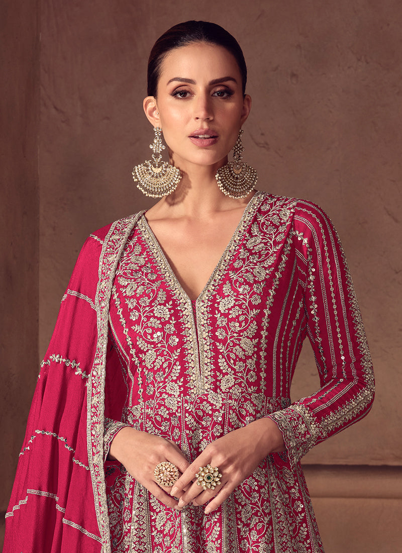 Buy Magenta Wedding Anarkali Gown In UK