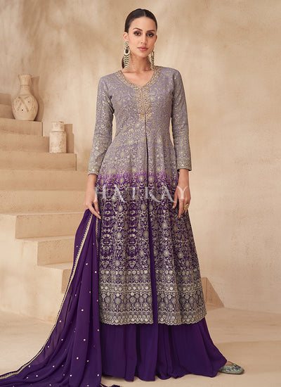 Violet Ombré Slit Style Anarkali Lehenga