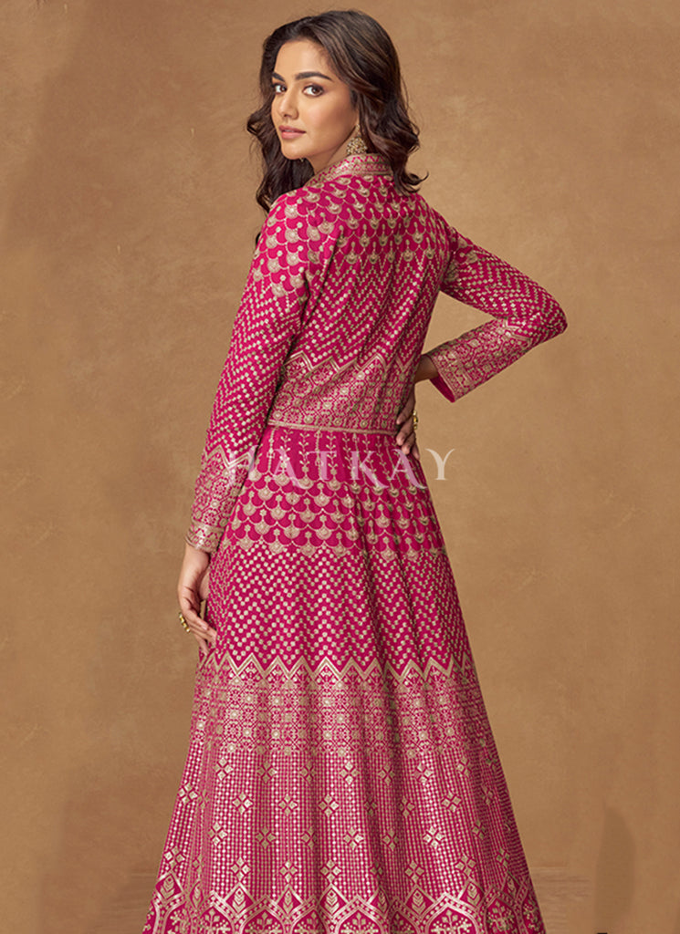Pink Designer Anarkali Lehenga