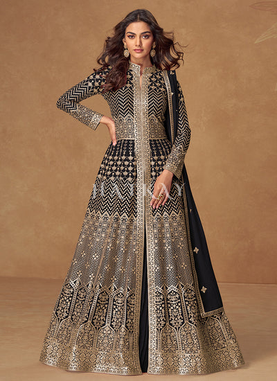 Black Slit-Style Anarkali Lehenga