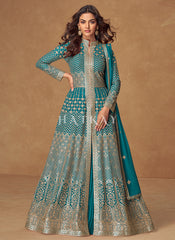 Turquoise Slit-Style Anarkali Lehenga