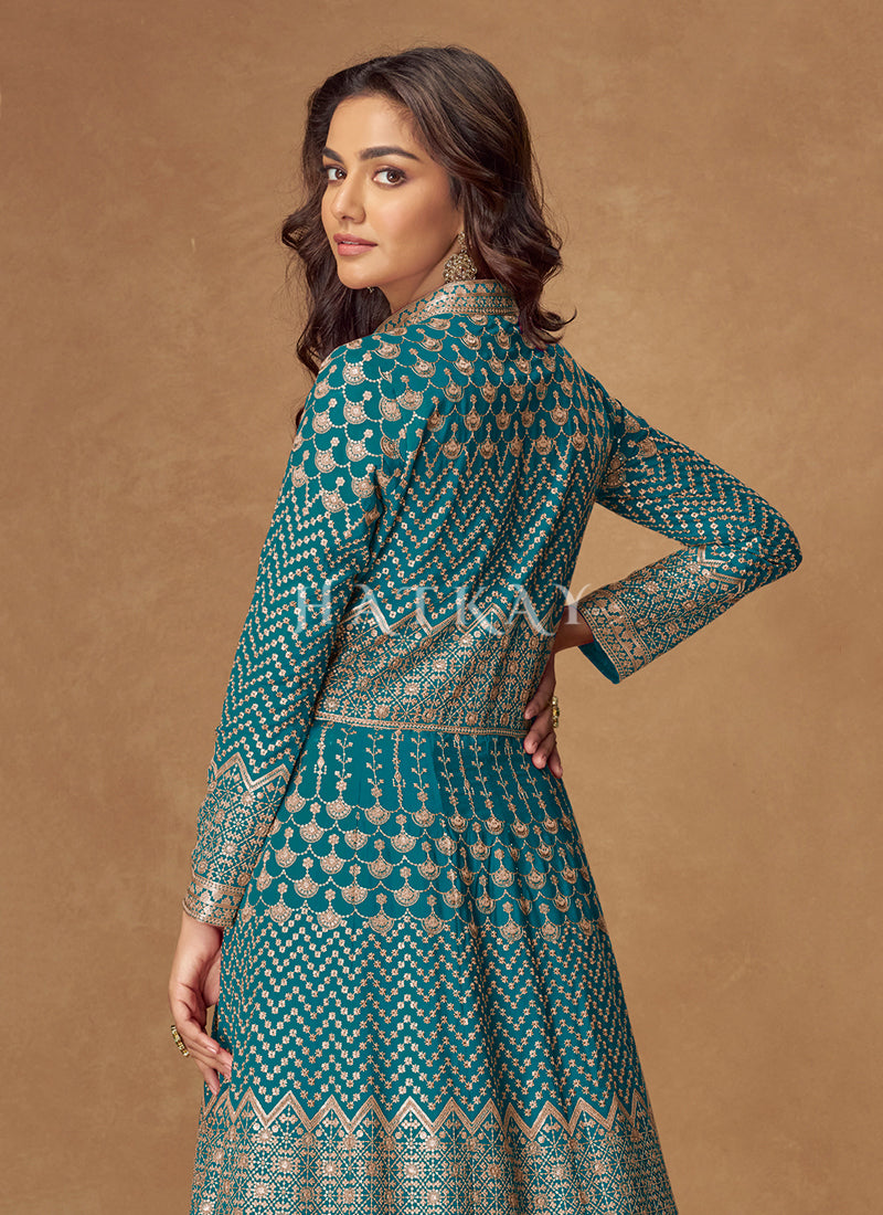 Turquoise Bollywood Anarkali Lehenga