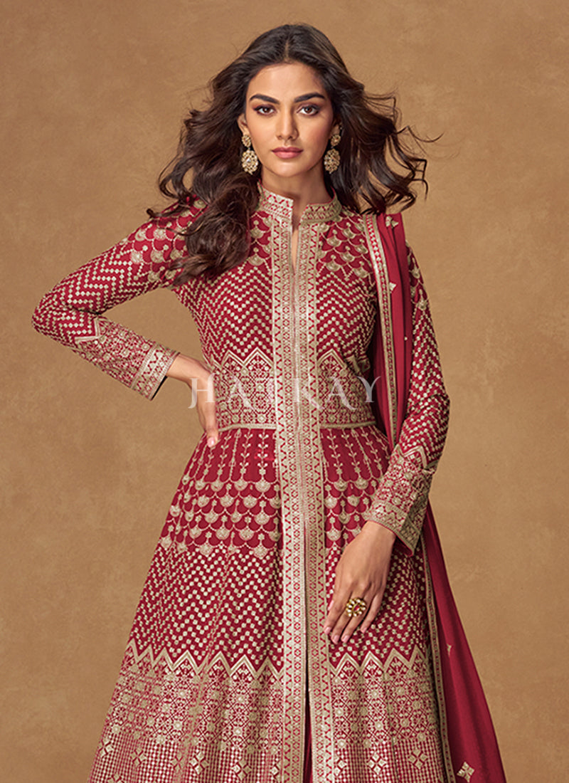 Maroon Wedding Wear Anarkali Lehenga