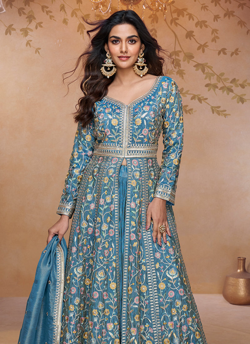 Shop Blue Anarkali Lehenga Online