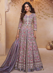 Mauve Purple Floral Slit Style Anarkali Lehenga