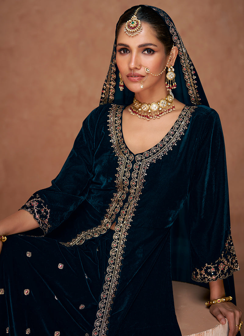 Shop Turquoise Anarkali Lehenga In Canada