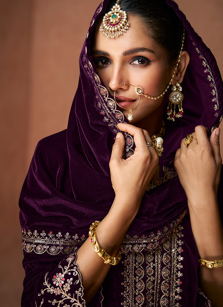 Buy Wine Anarkali Lehenga In UK