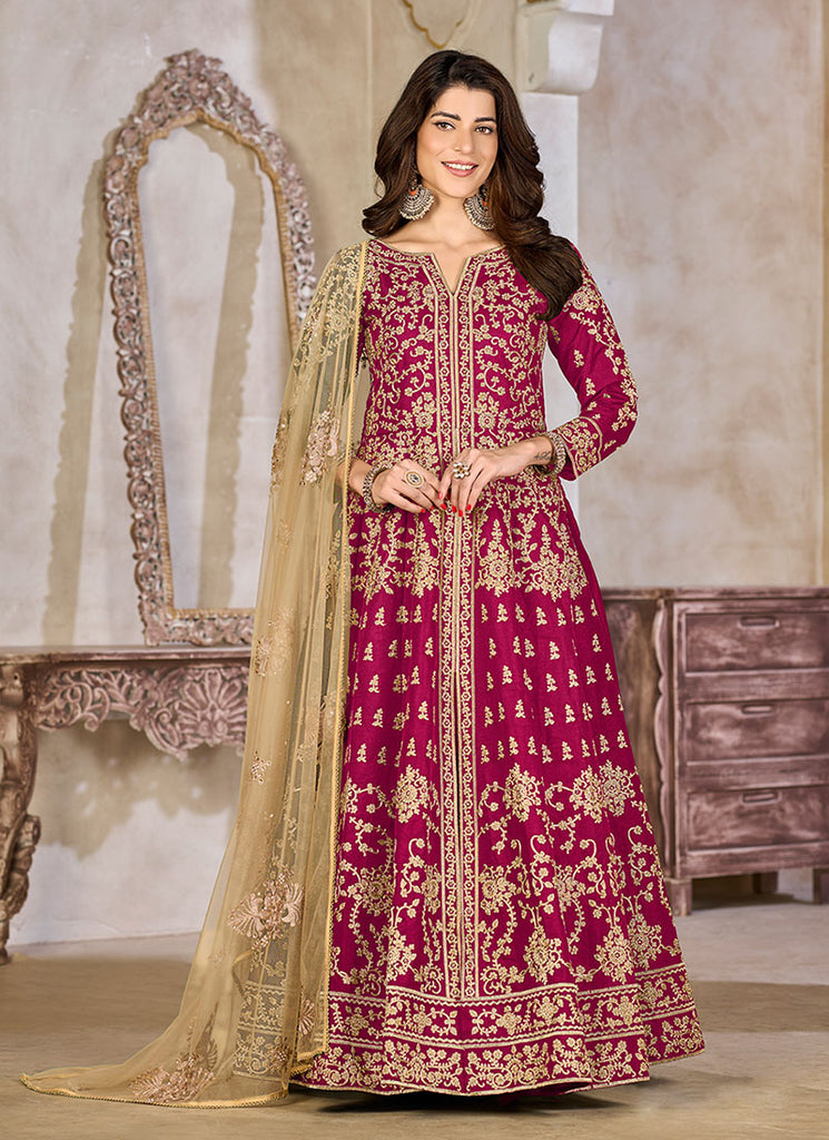 Mageta Beige Cording Slit-Style Anarkali Lehenga